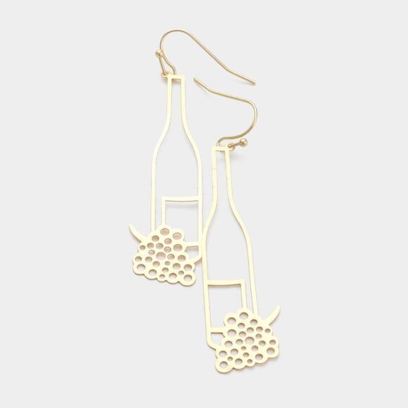 5/$25 Gold Tone Grape Champagne Bottle Earrings - Picture 4 of 6